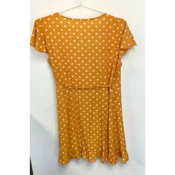 Cupshe Womens Orange Yellow Polka Dot Side Tie Ruffled Trim Wrap Dress Size 2XL - Picture 2 of 10